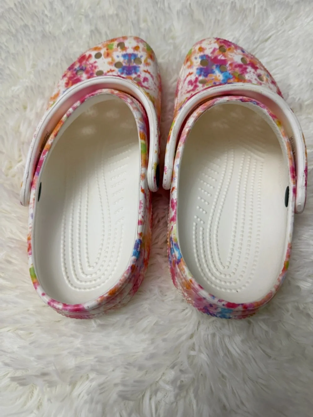 Women Tie-Dye Crocs Clog Sandals - White Multicolor Size 9 - Picture 7 of 9